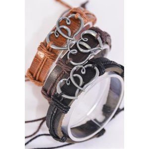 Leather Band Double Heart Love Valentine Bracelet